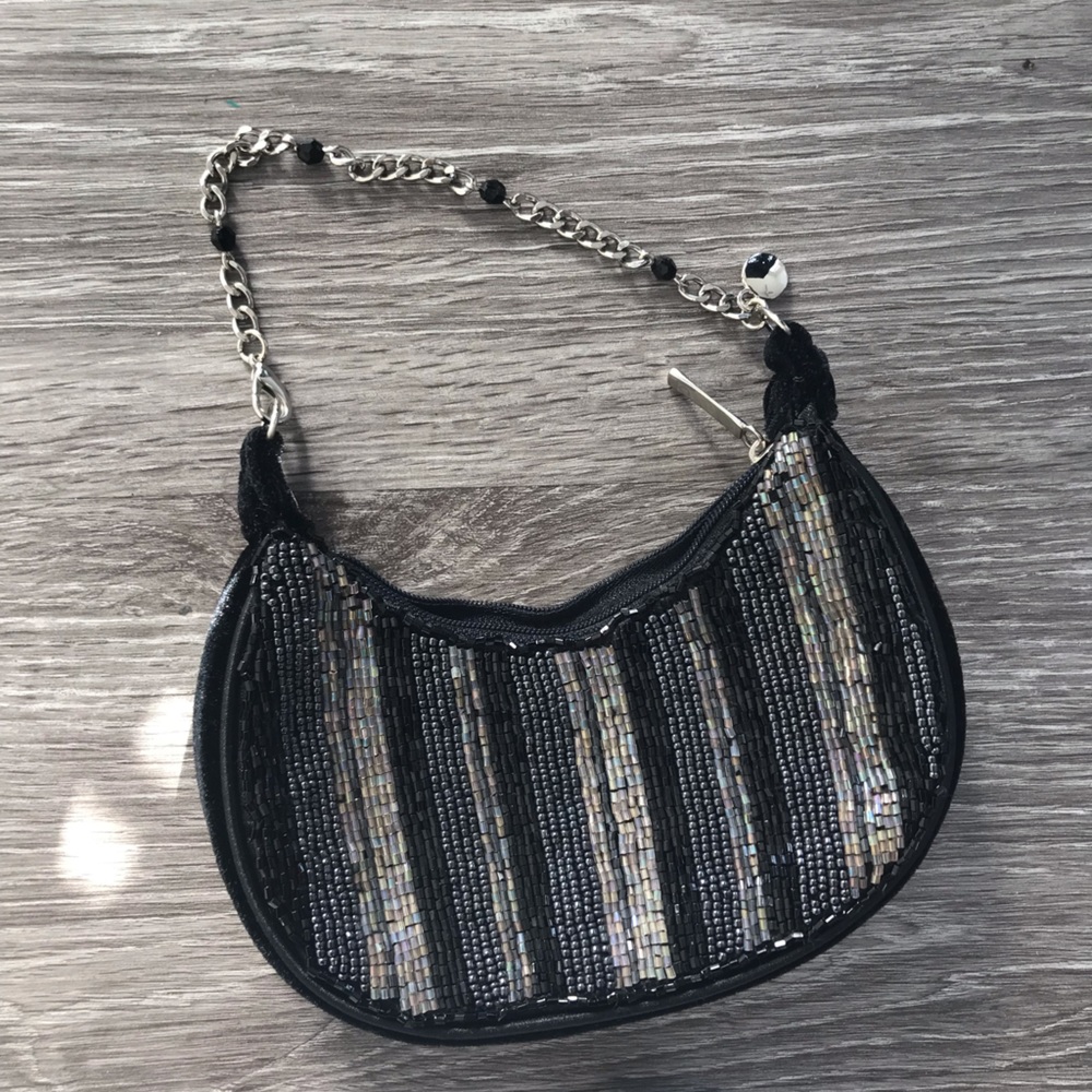 Small black beaded Liz Claiborne purse/wristlet.